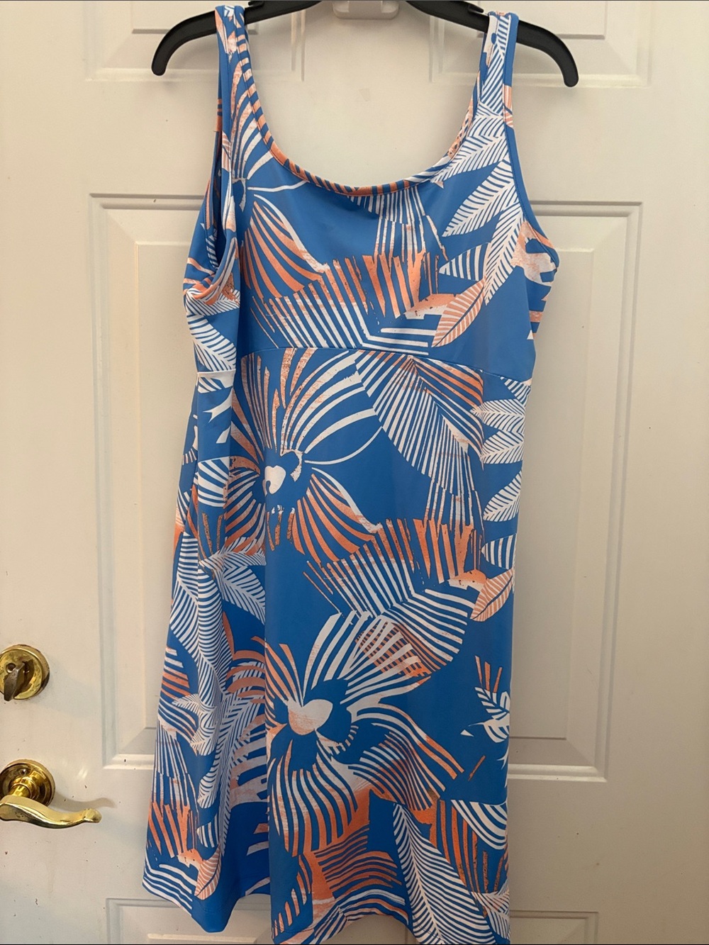 Columbia Blue Tropical Print Top with Coral Accents sz CL